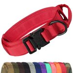 Joytale Tactical Dog Collar with Handle, Heavy Duty Military Dog Collar with D Ring, Adjustable Tactical Collars for Large Dogs Training, Red, L