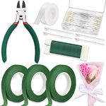 Floral Tape and Wire, Paxcoo Florist Tape and Flower Wire Arrangement Kit with White Ribbon, Boutonniere Flower pin, Wire Cutter for Bouquets, Crafts and Wreath Making Supplies