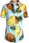 Hawaiian Shirts for Women, Tropical Shirts for Women, Pineapple Shirts for Women Short Sleeve Blouses Casual Floral (3X-Large, Blue)