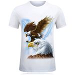 Short Sleeved 3D Printed T Shirt For Man Casual Creative Eagle Cotton Pattern Round Neck Plus Size Shirts Mens (XL, White)