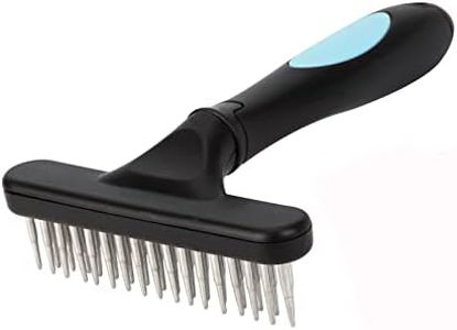 Dog de-Shedding Brush - for Dogs, Cats, Rabbits, Grooming, Stainless Steel in Double Row of Teeth, Reduces Shedding, Undercoat rake (Blue)