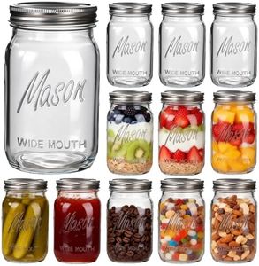 Rubtlamp Clear Mason jar 32 oz, 12 Pack Glass Jars - Wide Mouth Mason Jars with Airtight Lids for Pickling, Fermenting, Food Storage&DIY Crafts, Microwave & Dishwasher Safe