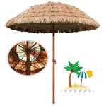 LYBC 4.8Ft/ø145cm Round Hawaiian Style Thatched Tiki Umbrella Tropical Palapa Raffia Hula Beach Umbrella Garden Parasol,UV Protection 50+