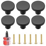 Black Brass Drawer Knobs, Round Kitchen Cabinet Pulls Door Knobs for Chest of Drawers Furniture Cupboard Dresser Wardrobe Door Handles and Knobs, with Screws and Screwdriver - 20x25 mm (6 Pcs)