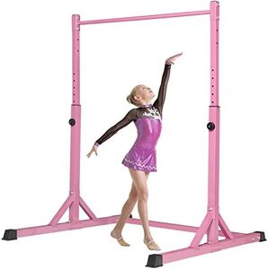 Bongkim Gymnastics Bar for Kids,Adjustable Height Gymnastic Horizontal Bars,Folding Gymnastics Equipment Junior Training Bar for Home Using,Stable Kids Training bar for Children (Pink)