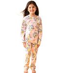 ANTHRILO Pure Cotton Printed Pyjama Set for Girls | Sleepwear | Night Suit, Night Wear | Long Sleeves T-Shirt & Pyjama | Regular Wear | 9-10 Years | White