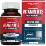 BioActive Vitamin B12 1000 mcg | All 3 BioActive B12 Forms Plus Methylfolate Cofactor - Methyl B12, Adenosyl B12 & Hydroxy B12 | Supports Energy, B12 Levels & Mood | Vegan, Non-GMO (60 Servings)