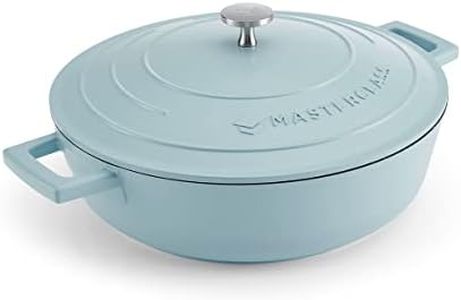 MasterClass Shallow Casserole Dish with Lid 4L/28 cm, Lightweight Cast Aluminium, Induction Hob and Oven Safe, Sky Blue