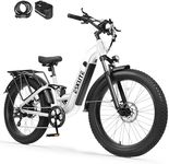 ESKUTE Electric Bike for Adults - 48V20.8Ah 80 Miles Battery Commuter, 32+MPH, Peak 1500W Motor, 26x4.0 Fat Tire Step-Thru Cityrun Ebike, 8-Speed, Full Suspensions E-Bike,White with Acc