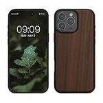 kwmobile Real Wood Case Compatible with Apple iPhone 16 Pro Max Case - Hard Wooden Cover w/TPU Bumper - Dark Brown