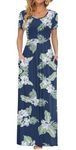 AUSELILY Maxi Dress for Women Summer Casual Long Dresses for Ladies with Pockets M Green Leaf Flower