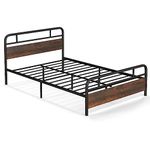 Multigot Metal Bed Frame, Industrial Single/Double/King Platform Bed with Wooden Headboard & Footboard, Heavy Duty Slat Support Bedstead for Adults Kids, No Box Spring Needed (198 x 137 x 105cm)