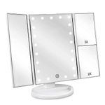 deweisn Lighted Vanity Makeup Mirror with 3X/2X/1X Magnification, 21 LED Lights and Touch Screen Dimmable Mirror, Two power Supply Mode Tabletop Makeup mirror,Travel Cosmetic Mirror(White)