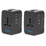 OREI 5 in 1 Universal Travel Adapter with Type C - International Travel Adapter - 2X USB-A and 2X USB-C (3.4A) - Universal Socket for USA, UK, Europe & More – CE, FCC Certified – 2 Pack