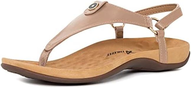 Athlefit Women's Comfortable Orthopedic Sandals Thong Dressy T-Strap Orthotic Casual Summer Arch Support Khaki Sandals size 5.5