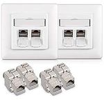 kwmobile Cat6a RJ45 Wall Plate Set - Set of 4x Keystone Jack and 2x 2 Port Ethernet Wall Plate, RJ45 Connector Jacks, Shielded Keystone Jacks