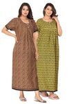 Kuruti B Sheets Nighty For Women Cotton Combo (Pack Of 2 Pcs) Nighty Gown Floor Length Round Neck Short Sleeves Jaipuri Maxi Gown Free Size, Multicolor