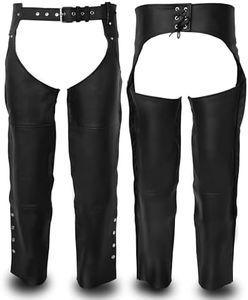 Touch&Torn Leather Chaps All Weather Comfort, Adjustable, & Rash Protection Motorcycle Chaps for Men Motorcycle Over Pants (Black, 40 Waist)