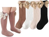 CHUNG Toddler Baby 0-7Years Girls Cotton Knee High Socks 5 Pairs Cute Bowknot Party School Uniform Casual Stockings Over Calf (1-3T, 4 Pairs)