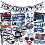 Wobbox Graduation Photo Booth Party Props with Graduate Bunting Banner, Blue & Grey Gradient, Graduation Party Decoration, Graduation Decoration Item