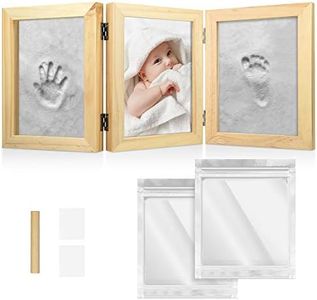 Navaris Cornice per Foto e Impronte Neonato - Kit Calco in Argilla per Impronta Mani e Piedi Bambino - Portafoto Neonati 220x170x66mm Legno di Pino