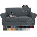 JIVINER Newest 3 Pieces Stretch Couch Covers for 2 Cushion Couch Fitted Thick Loveseat Sofa Slipcover with 2 Seat Cushion Covers for Living Room Pet Dogs (Loveseat, Dark Gray)