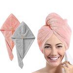 MAXOSHINE Hair Towel Wrap for Women-Quick Drying Microfiber Towel for Hair with Elastic Loop for Tying-Super Absorbent Head Towels Wrap for Ladies Hair Turban (Pack of 2-Grey & Pink)