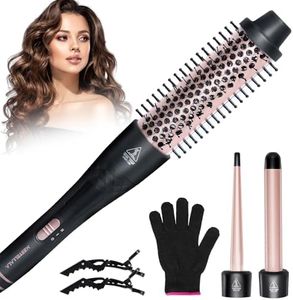 MEETELLALA Hair Curler, 3 in 1 Curling Tongs Set with Curling Brush and 2 Interchangeable Ceramic Curling iron 9-25mm Curling Wand, with Glove 2 Hair Clips Hair Styling Tool for Long Medium Short Hair