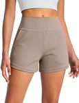 BAYDI Clouduxi Athletic Shorts for Women High Waisted 3 Inch Wide Leg Workout Running Yoga Shorts with Pockets Pale Khaki