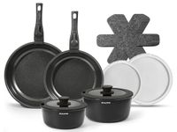 Ceramic Cookware Set with Removable Handle, 14-Piece Pan Set with Non Stick Coating, Induction Pots and Pans with Lids, 24/28cm Frying Pan, Suitable for All Hob Types, Oven-Safe