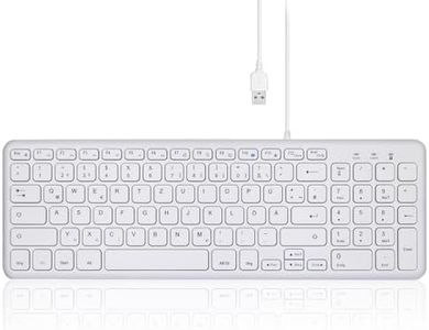 Perixx PERIBOARD-213W DE Wired Compact USB Keyboard with Quiet Scissor Texture Keys for Computer, Numeric Pad, Laptop and Tablet, White, QWERTZ