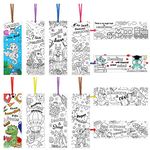 MWOOT 36 Pieces Color Your Own Paper Bookmarks, Double-Sided DIY Coloring Book Markers with Ribbons, Inspirational Page Clips for Students, Classroom Rewards, Reading Supplies(12 Styles, 15x5CM)