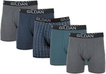 Gildan Men's Cotton Stretch Boxer Briefs, Multipack, HTHR Dark Grey/HTHR Navy/Shapes/Blue (5-Pack), Medium, HTHR Dark Grey/HTHR Navy/Shapes/Blue (5-Pack), Medium