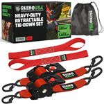 Rhino USA Retractable Ratchet Straps (2-Pack) - 2 Inch x 10 Feet (3,033lb Break Strength) - Heavy Duty Auto Self Retracting Tie Down Straps for Truck, Cargo Trailer, Motorcycle, Rad & More - Red