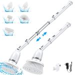 Homyeko Electric Spin Scrubber, Cordless Cleaning Brush with Long Handle for Bathroom, Power Scrubber Brush for Tub, Floor, Car Wheel, Tile Cleaning, 5 Replaceable Brush Heads