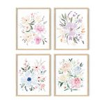 HAUS AND HUES Botanical Prints - Set of 4 Flower Poster, Flower Pictures Wall Decor, Floral Prints, Wall Flower Pictures, Flowers Posters, Flower Prints, Floral Botanical Prints, (Unframed, 8x10)