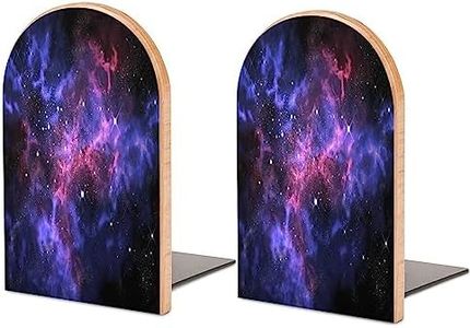 DEHOZO 2 Pack Wood Bookends, Galaxy Star Nebula Space Non-Skid Book Ends for Heave Books, Decorative Bookends for Shelves Desk, Book Stoppers Book Holders for Home Office Library School