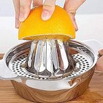 NOHUNT Stainless Steel Hand Juicer Citrus Squeezer for Orange, Lemon, Grapefruit - Manual 304 Steel Reamer with Strainer & 12 OZ Bowl, 2 Pour Spouts, Dishwasher Safe, Easy Clean, Heavy Duty