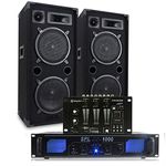 Max Dual 10" Passive DJ Speaker and Amplifier System with Skytec Mixer - Complete 1000W PA Sound Setup for Disco, Home DJ, Karaoke, Parties & Events