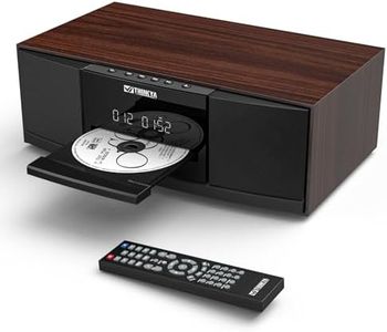 Vintage Bluetooth Stereo System for Home, THINKYA 36W RMS Micro HiFi Systems CD Player Dual 3” Bass with Bluetooth Audio Streaming, FM Radio, USB Port, Aux-in, Earphone Port, Remote Control Brown