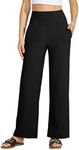 Willit Women's Wide Leg Yoga Pants with Pockets Stretch Loose High Waist Comfy Soft Casual Lounge Sweatpants 30” Black L