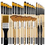 Bougimal 32 Pieces Paint Brush Set, Artist Series, Nylon Bristles with Round, Filbert, Flat, Fan, Angle, Fine Detail Brush, Suitable for Artists and Beginners for Acrylic Painting, Oil, Watercolor