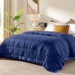 downluxe Lightweight Queen Down Alternative Blanket with Satin Trim, Navy, 90 X 90 Inch