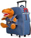 Naturally KIDS Toddler Backpack w Stuffed Animal Toy, Rolling Backpack for Grls Boys, Toddler Gifts, Dinosaur Toy