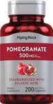 Piping Rock Pomegranate Extract Capsules 500mg | 200 Count | Dietary Supplement | Standardized with Ellagic Acid | Non-GMO, Gluten Free