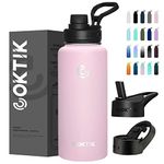 COKTIK 40 oz Sports Water Bottle with Straw,3 Lids, Stainless Steel Vacuum Insulated Water Bottles,Leakproof Lightweight, Keeps Cold and Hot, Great for Travel, Hiking, Biking, Running(Blush)