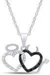 Jewel Zone US 1/10 Carat Blue & White Natural Diamond Interlocking Devil & Angel Hearts Pendant Necklace in 925 Sterling Silver (I2-I3 Clarity, 0.10 Cttw)
