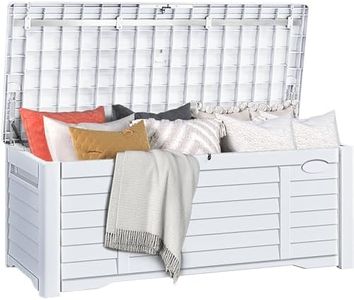 DWVO 120 Gallon Outdoor Storage Box, Large Resin Deck Box with Louver Design, Lockable Patio Storage Bin for Indoor and Outdoor Use, Pillows, Tools, and Pool Supplies -White