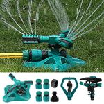 WISDOMWELL Garden Sprinkler Adjustable water spray range Suitable for large areas of lawn Automatic 360 Degree 3 Arm Rotating Sprinkler System Sprinklers (1Sprinkler+4Connectors+2 Sprinkler Head)