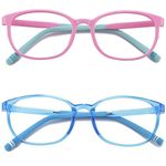 YAROCE Blue Light Glasses for Kids, Upgraded Anti-Slip Eyeglasses Frame, 2-Pack Anti Eye Strain Computer Gaming Blue Light Blocking Glasses for Teens Girls Boys (Transparent Blue, Pink Green)